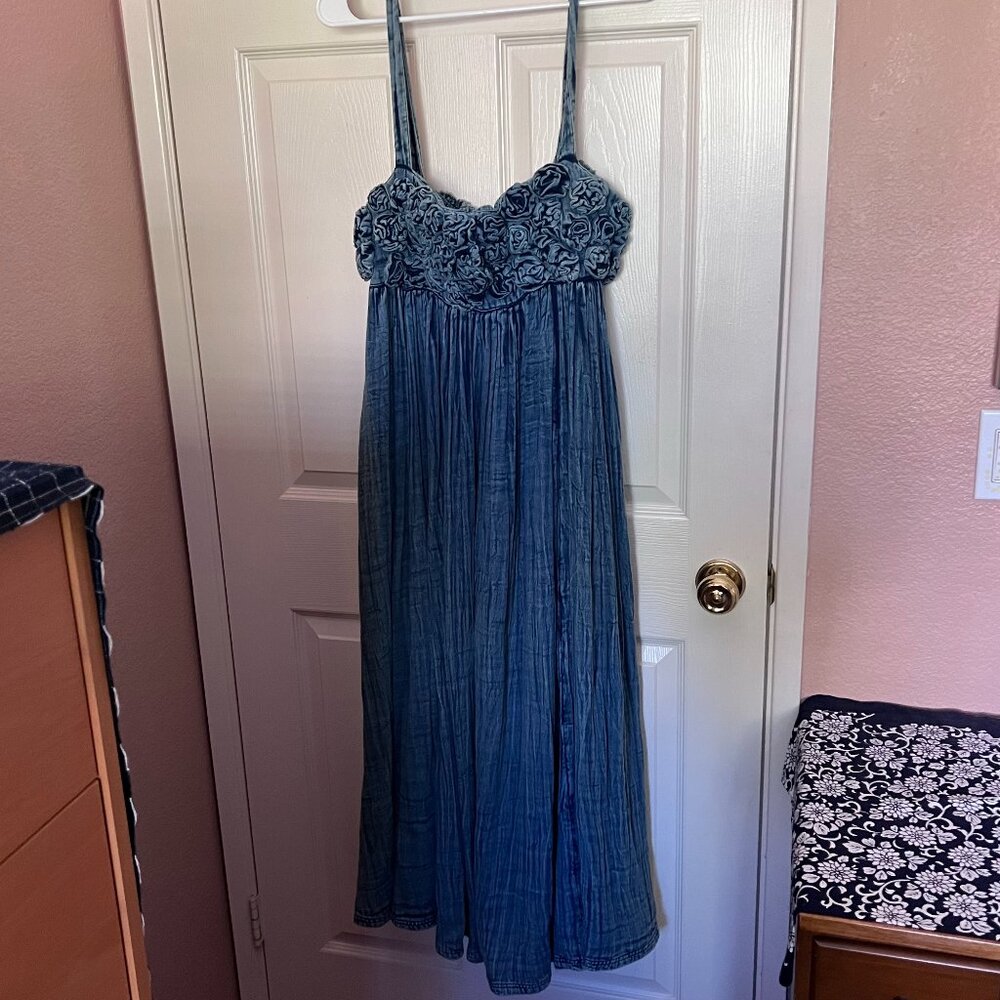 Free People Dolly Chambray Maxi Dress with Rosettes